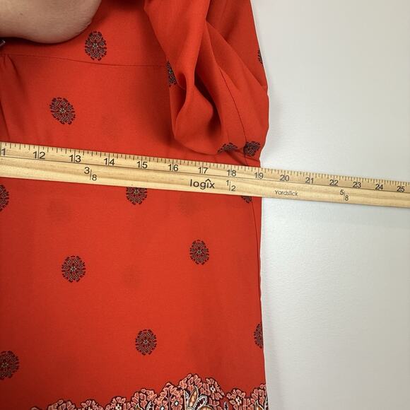 Maeve Anthropologie Rila Top Womens 6 Red Floral Border Boho 3/4 Sleeve Blouse - Picture 8 of 9